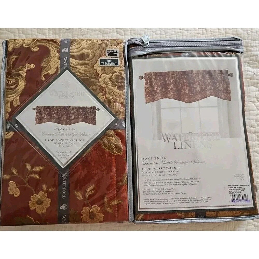 2 Waterford Linens  MACKENNA Luxury Window Fashion Tailored Valances 54x18